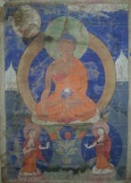 Thangka van Shakyamuni Boeddha Tibet 18e-19e eeuw. - Zijde -