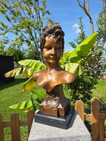 Beeld, XL Lady Bust - Art Nouveau - 60 cm - Brons, Marmer
