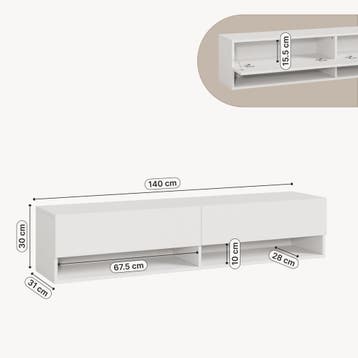 [en.casa] TV meubel Halmstad zwevend tv lowboard 140x31x30 c, Verzenden, Nieuw
