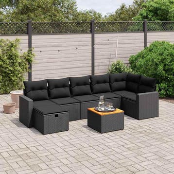 vidaXL 8-delige Loungeset met kussens poly rattan zwart, Verzenden, Nieuw, Loungeset