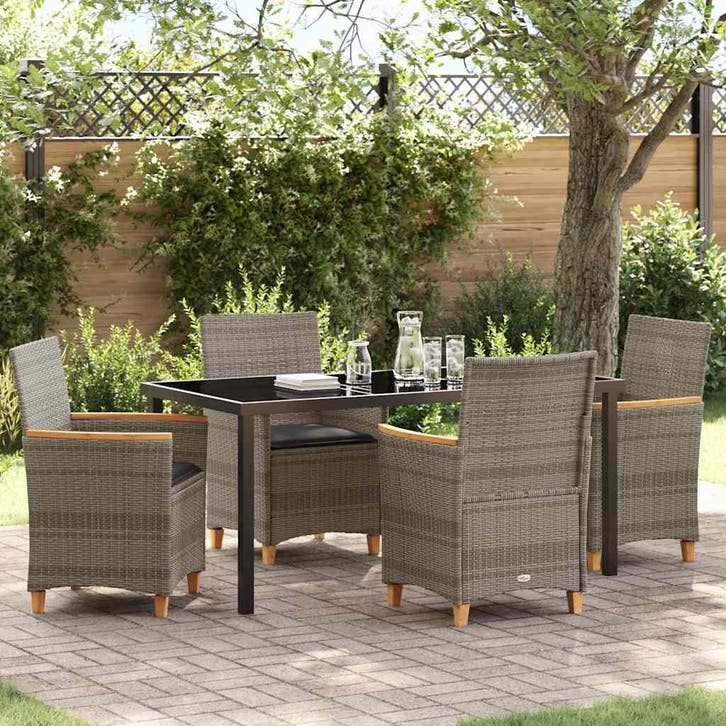 vidaXL Tuin eettafelset 5 pcs Grijs poly rattan, Tuin en Terras, Tuinsets en Loungesets, Nieuw, 5 zitplaatsen, Rotan, Verzenden