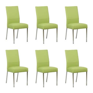 Set van 6 Leren eetkamerstoelen Real - Toledo Lime, Huis en Inrichting, Ophalen of Verzenden, Nieuw, Leer, Vijf, Zes of meer stoelen