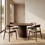 Tafel rond Eikenhout  Latjes onderstel 120cm, Huis en Inrichting, Tafels | Eettafels, Nieuw