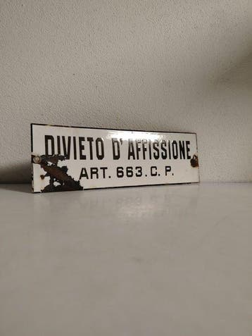 Emaille bord - Jaren dertig - Divieto di Affissione -