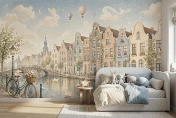 Grachtenpanden fotobehang – behang kinderkamer op maat, Verzenden, Fotobehang