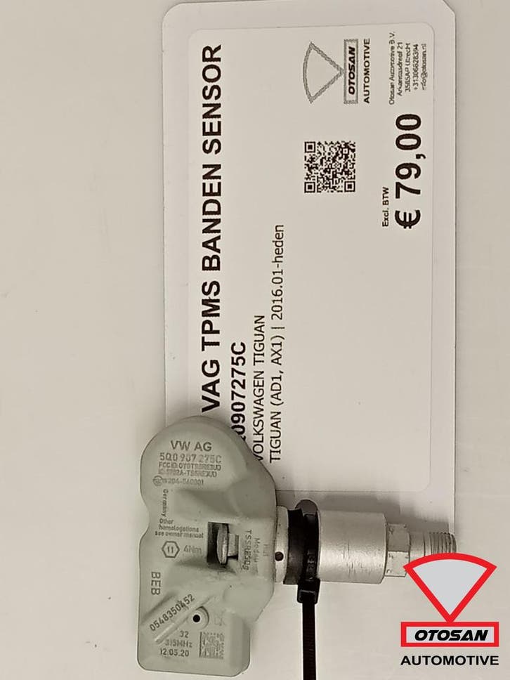 VW Audi Seat Skoda VAG TPMS Banden Sensor 5Q0907275C, Auto-onderdelen, Elektronica en Kabels, Gebruikt, Volkswagen, Ophalen