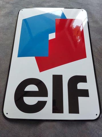 Elf - Oil elf gas station enamel sign Emailschild Emaille, Antiek en Kunst