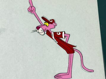 Friz Freleng - Originele animatiecel en tekening van De Roze, Nieuw in verpakking