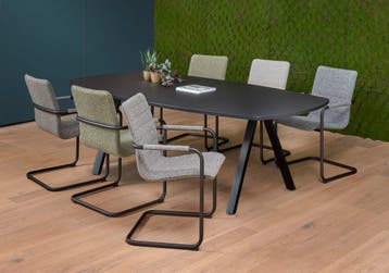 Vergadertafel met stoelen 6 personen Deens ovaal, Nieuw in verpakking