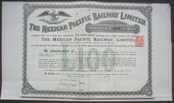 Mexico. Mexican Pacific Railway 100 £ 1889 uncancelled +