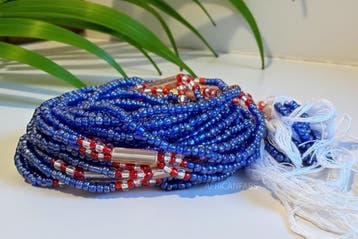 3 in 1 Waist Beads / Afrikaanse Heupketting -  Okpa - Blauw, Ophalen of Verzenden, Nieuw