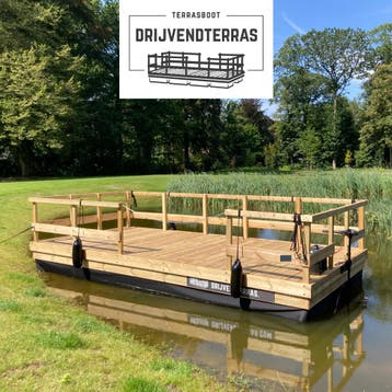 Drijvend Terras | 4x2,4m | Terrasboot | Werkvlot | Steiger, Buitenboordmotor, Nieuw, Ophalen of Verzenden, Hout