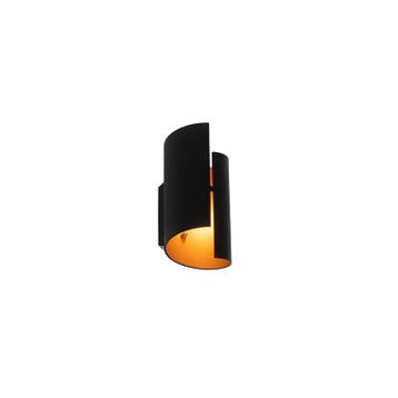 Moderne wandlamp zwart met gouden binnenkant - Faldo, Verzenden, Nieuw, Modern