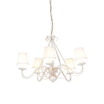 Kroonluchter wit plissé crème klemkap 5-lichts - Giuseppe, Verzenden, Nieuw, Classic-antique