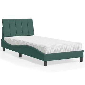 vidaXL Bed met matras Hanko fluweel donkergroen 80x200 cm, Eenpersoons, Verzenden, Nieuw, 80 cm