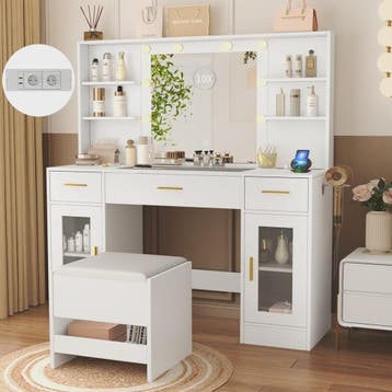Luxe Kaptafel met Spiegel, Verlichting, Stopcontact & Kruk -, Verzenden, Nieuw