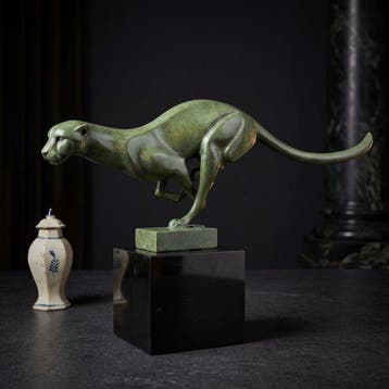 Beeld, Rennende Poema 31.5 cm - 19 cm - Brons, Marmer