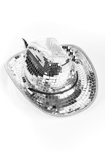 KIMU® Cowboyhoed Spiegeltjes Zilver Disco Hoed Spiegelbol Di, Ophalen of Verzenden, Nieuw, Feestartikel, Carnaval
