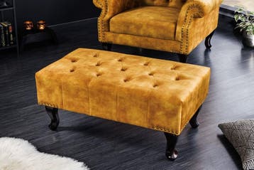 Design voetenbank CHESTERFIELD 80cm mosterdgeel fluweel, Ophalen of Verzenden, Nieuw