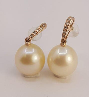 Oorbellen - 14 karaat Roségoud, 11×12 mm gouden Zuidzee, Nieuw