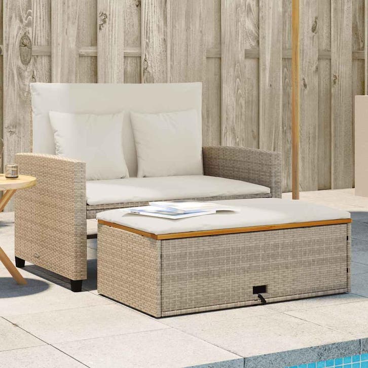 vidaXL Tuinbank 2-zits met kussens poly rattan en acaciahout, Tuin en Terras, Tuinsets en Loungesets, Nieuw, Verzenden
