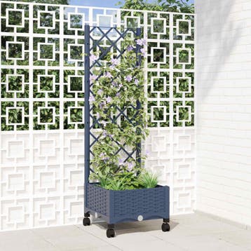 vidaXL Tuinplantbak met schutting en wielen Blauw Grijs PP, Verzenden, Nieuw, Minder dan 60 cm