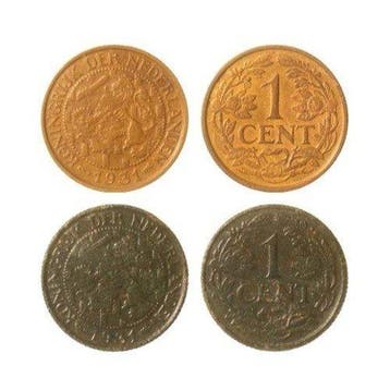 Nederland. Wilhelmina. 1 Cent 1931 gezwart en ongezwart