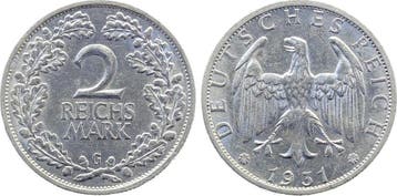 Duitsland 2 Reichsmark 1931 G J 320 f vz ! zilver, Verzenden