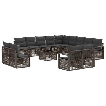 vidaXL Tuinbankenset 14 pcs Grijs poly rattan, Verzenden, Nieuw, 4 zitplaatsen