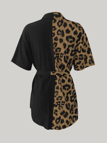 Dames Jurk met Leopard Print en Asymmetrische Kraag - Contra