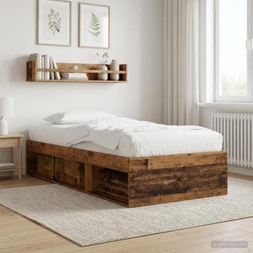 vidaXL Bedframe met opslag met plank Oud hout 80 x 200 cm, Eenpersoons, Bruin, Verzenden, Nieuw