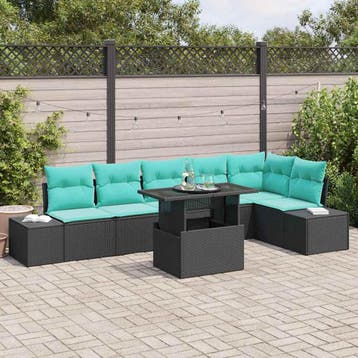 vidaXL Tuin Sofa Set 7 st Zwart poly rattan, Verzenden, Nieuw, Rotan, 7 zitplaatsen