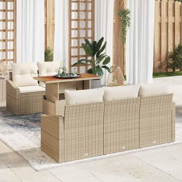 vidaXL Tuin Sofa Set 6 st Beige Poly riet, Verzenden, Nieuw, Rotan, 6 zitplaatsen