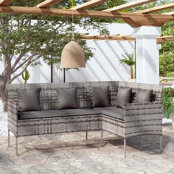 vidaXL Loungebank met kussens L-vormig poly rattan grijs, Verzenden, Nieuw, Loungeset