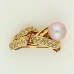 Broche - 14 karaat Geel goud Parel - Diamant