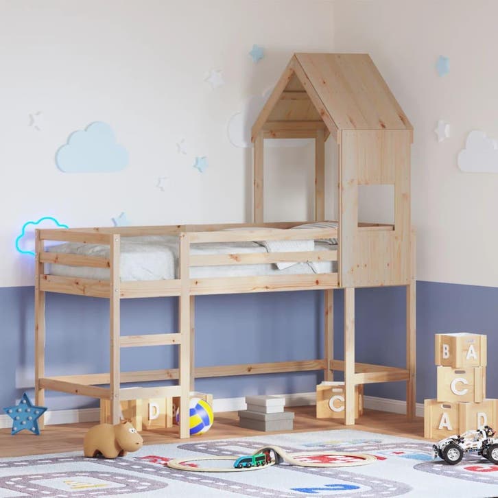 vidaXL Halfhoogslaper met ladder en bedhuis grenenhout, Huis en Inrichting, Slaapkamer | Bedden, 90 cm, 190 cm of minder, Bruin