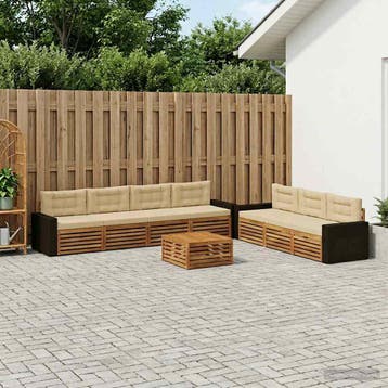 vidaXL Buiten bankenset 8 st Natuurlijk en Beige Polyester, Verzenden, Nieuw