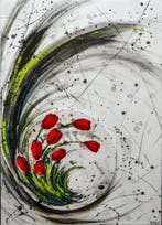Isak W. Koch - Storm Tulips I Unique acrylic painting on