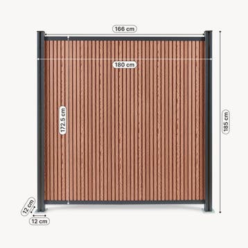 WPC schutting Grassano uitbreidingsset met 2 palen 185x180 c, Verzenden, Nieuw