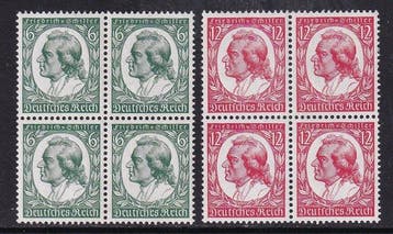 Duitse Rijk 1934 - Block von 4 geburtstag von Friedrich von, Gestempeld