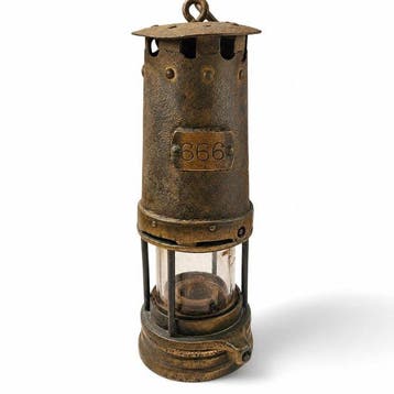 Lantaarn - Messing, Glas, Metaal - Britse Mijnwerkerslamp