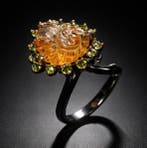 925 zilver - 10 ct citrien - peridoot - Ring
