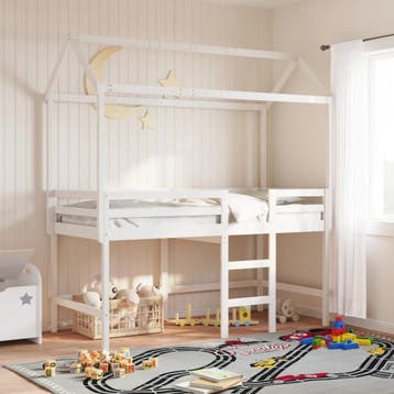 vidaXL Halfhoogslaper met ladder en bedhuis grenenhout wit, 90 cm, Eenpersoons, Verzenden, Wit