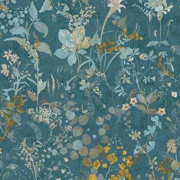 Profhome 388253-GU Bloemen behang floral mat blauw petrol, Verzenden
