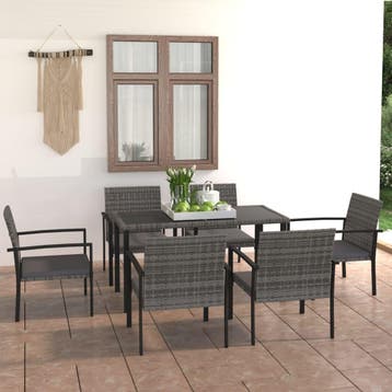 vidaXL 7-delige Tuinset poly rattan grijs, Tuin en Terras, Verzenden, Nieuw, 6 zitplaatsen, Tuinset
