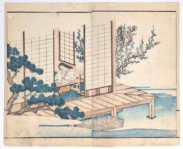 Toegeschreven aan Hokusai — een hofdame die leest naast een