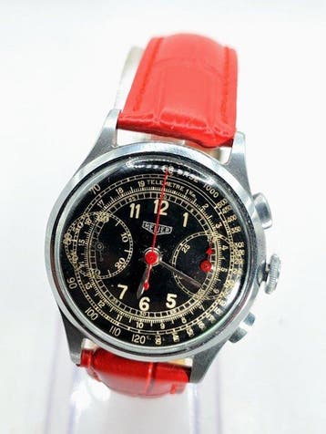 ED. Heuer & Co. - Stahl Chronograph - schwarzes Ziffernblatt, Nieuw