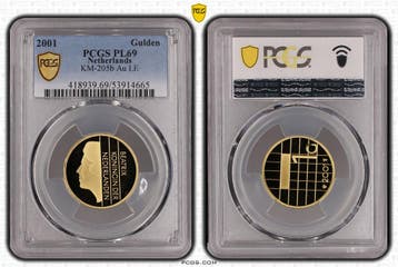 Koningin Beatrix Gouden 1 gulden 2001 PL69 met randschrift, 1 gulden, Verzenden, Koningin Beatrix, Goud