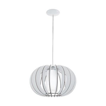 Witte landelijke hanglamp hout, Kiran, 40 cm, Nieuw, Ophalen of Verzenden, 75 cm of meer, Glas