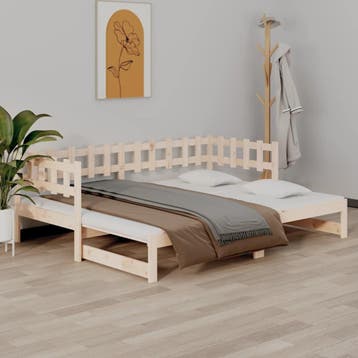 vidaXL Slaapbank uitschuifbaar 2x(80x200) cm massief, Huis en Inrichting, Eenpersoons, Bruin, Verzenden, Nieuw